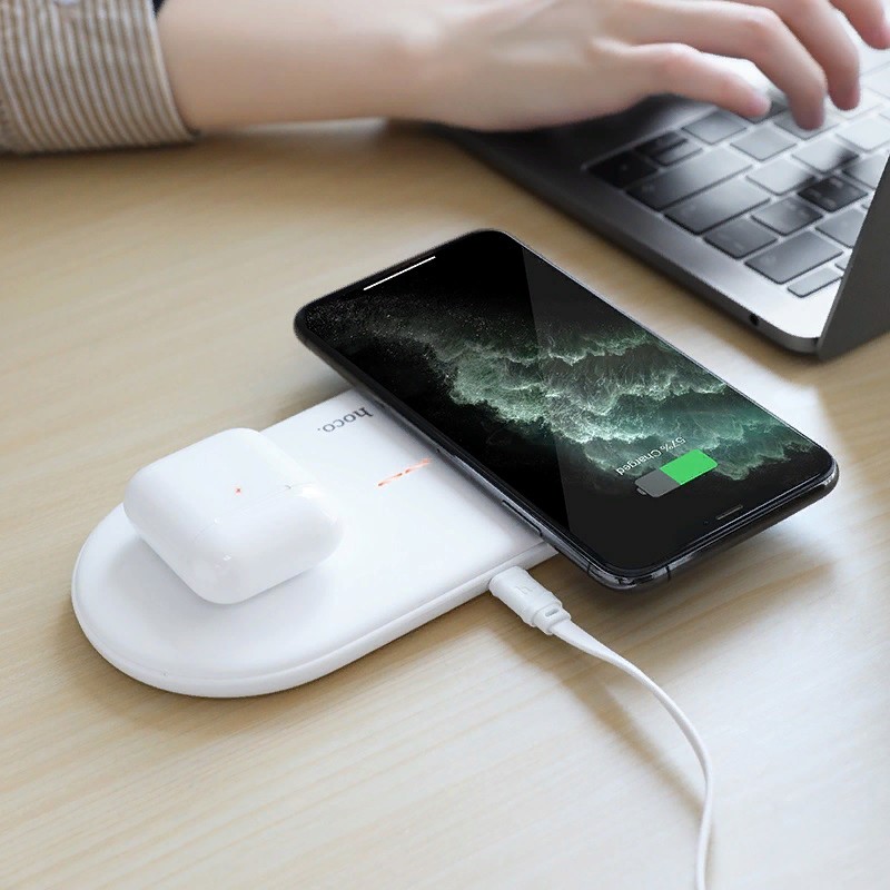 Беспроводное зарядное устройство Hoco CW23 для Apple iPhone/ Air Pods 2в1 Wireless Charger 10W Белый