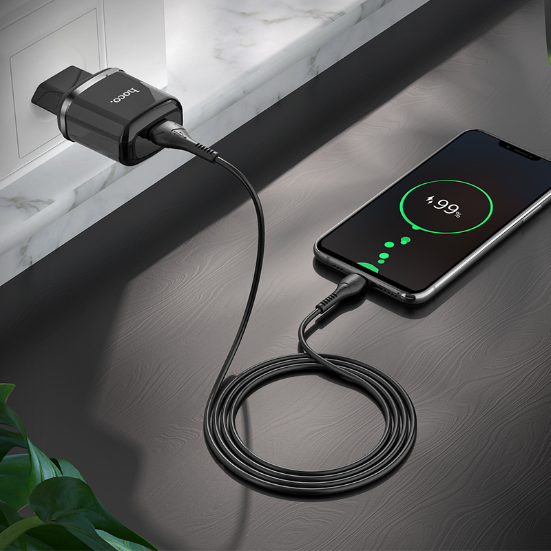 Адаптер питания Hoco N3 Special single port QC3.0 charger с кабелем MicroUSB (USB: 3.6-6.5V 3.0A/6.6-9V 2.0A/ 18W) Черный