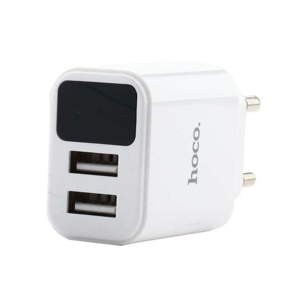 Адаптер питания Hoco C63A Victoria dual port charger with digital display (2USB: 5V max 2.1A) Белый