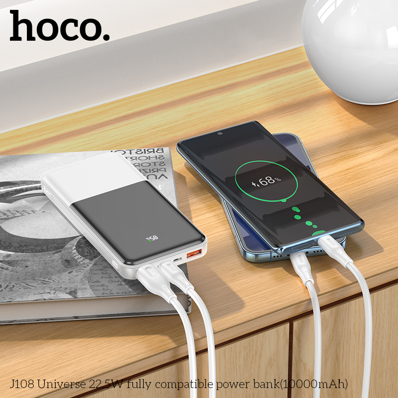 Аккумулятор внешний универсальный Hoco J108 10000 mAh Universe PD22.5W+QC3.0 power bank (2USB:5V-3A/ Type-C: 5V-3A) Белый