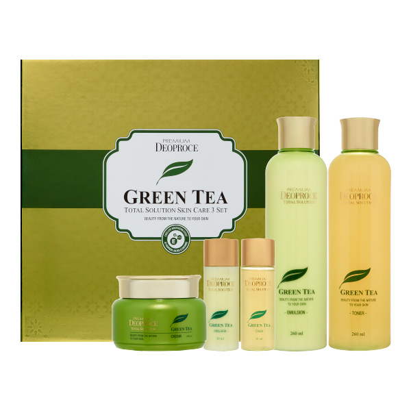 DEOPROCE PREMIUM GREENTEA TOTAL SOLUTION 3 SET  Набор: Тонер для лица с экстрактом зелёного чая, Эмульсия для лица с экстрактом зелёного чая, Крем