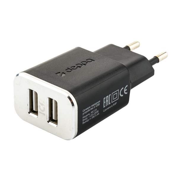 Адаптер питания Deppa Wall charger 3.4А D-11385 (2USB: 5V 3.4A) Черный