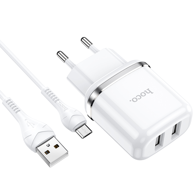 Адаптер питания Hoco N4 Aspiring dual port charger с кабелем MicroUSB (2USB: 5V max 2.4A) Белый