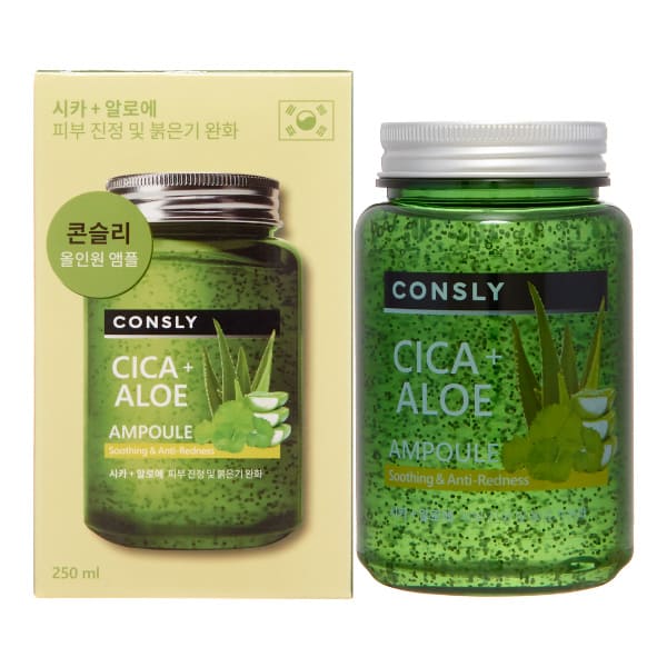 CONSLY Cica & Aloe All-in-One Ampoule Многофункциональная успокаивающая ампульная сыворотка с центеллой азиатской и алоэ