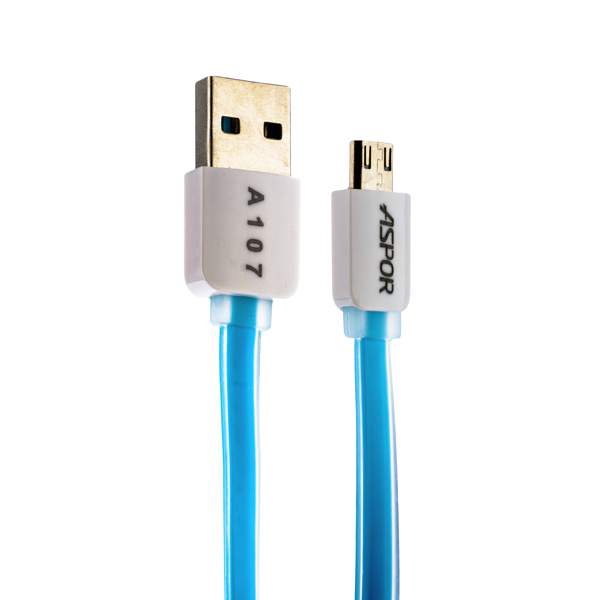 Дата-кабель USB Aspor А107 MicroUSB (1.0m) плоский в силиконе 2.1A голубой