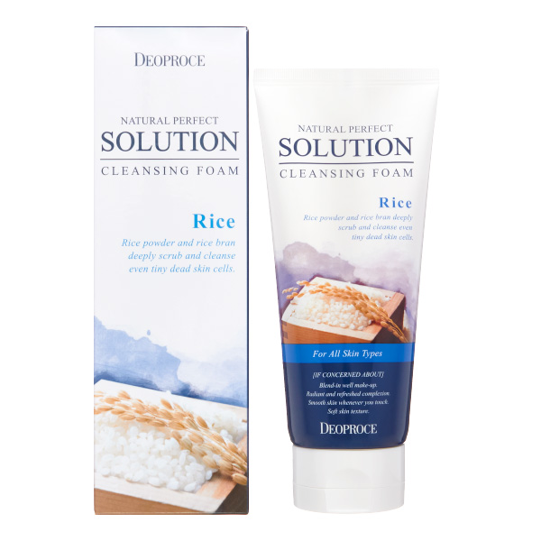 DEOPROCE NATURAL PERFECT SOLUTION CLEANSING FOAM DEEP CLEANSING Пенка для глубокого очищения кожи с рисовой пудрой