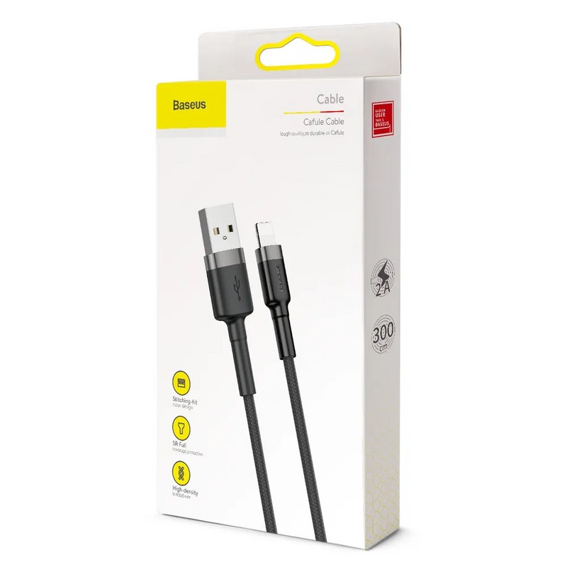 USB дата-кабель Baseus Cafule cable for Lightning (CALKLF-RG1) (3.0 м) Gray-Black