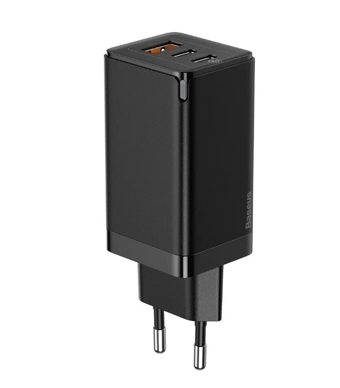 Адаптер питания Baseus Gan3 Pro 65W Quick Charger A+C EU с кабелем Type-C to Type-C 1m 100W (USB+2Type-C: 5V 3.0A) CCGP050101 Черный