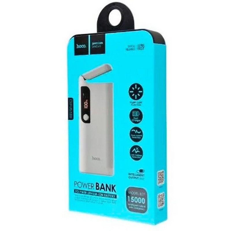 Аккумулятор внешний универсальный Hoco B27-15000 mAh Pusi Power Bank (2USB: 5V-2.0A) White Белый