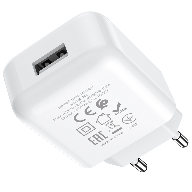 Адаптер питания Hoco N2 Vigour single port charger Apple&Android (USB: 5V max 2.1A) Белый