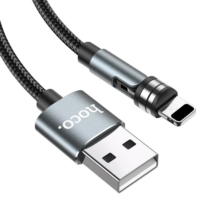 USB дата-кабель Hoco U94 Universal Magnetic + Rotating charging data cable for Lightning (1.2м) (2.4A) Черный