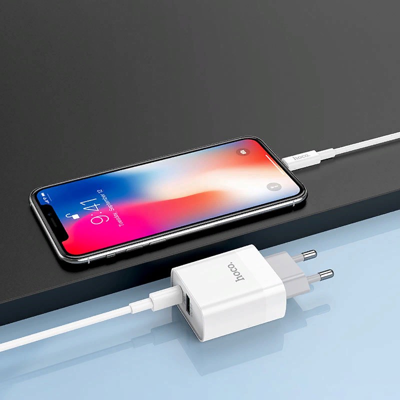 Адаптер питания Hoco C80A Rapido PD+QC 3.0 charger с кабелем Type-C to Lightning (USB: 5V max 3.1A/ 20Вт) Белый