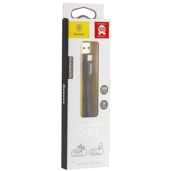 USB дата-кабель Baseus Two-IN-One Portable Cable (Android/ iOS) Lightning/ MicroUSB (CALMBJ-01) (0.23 м) Черный