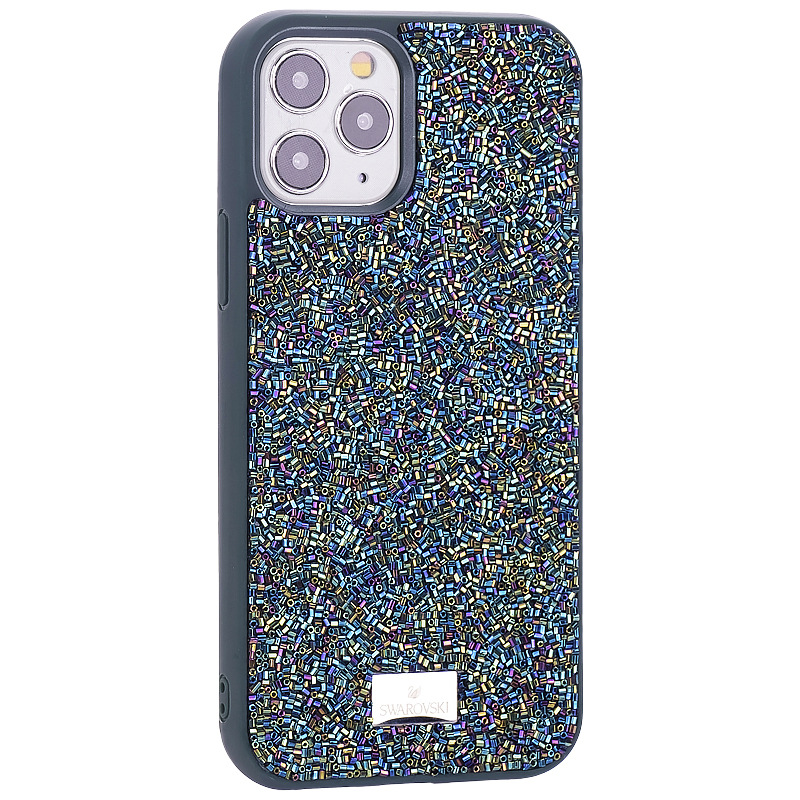 Чехол-накладка силиконовая со стразами SWAROVSKI Crystalline для iPhone 12/ 12 Pro (6.1") Темно-зеленый №2