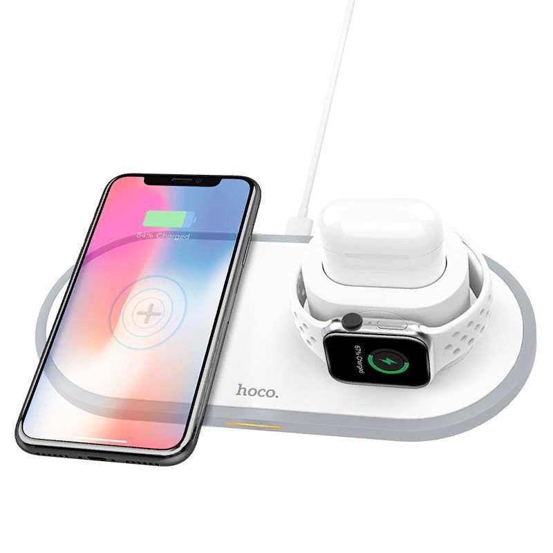 Беспроводное зарядное устройство Hoco CW21 для Apple iPhone/ Watch (1-4ser)/ Air Pods 3в1 Wireless Charger 10W Белый