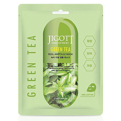 JIGOTT GREEN TEA REAL AMPOULE MASK Тканевая маска для лица с экстрактом зелёного чая