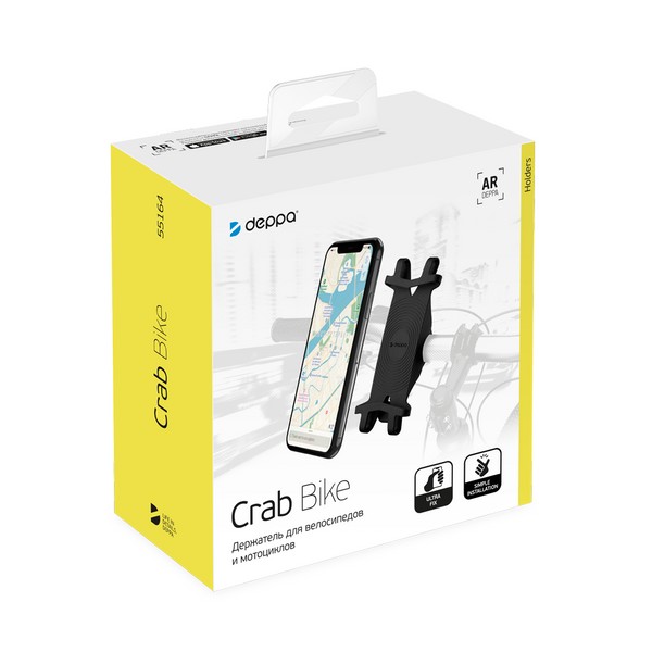 Веломотодержатель Deppa Crab Bike M D-55164 (для смартфонов и GPS 4"-6.5") крепление на руль силикон Черный