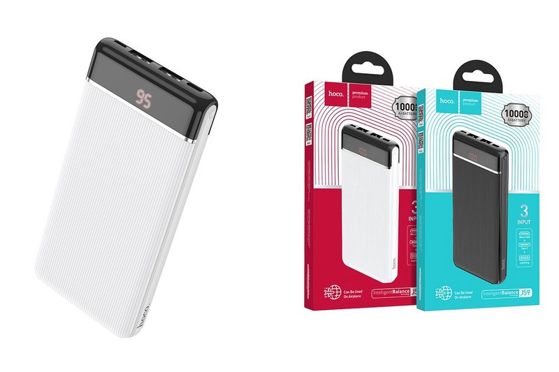 Аккумулятор внешний универсальный Hoco J59 10000 mAh Famous mobile power bank (2USB:5V-2.0A Max) Белый