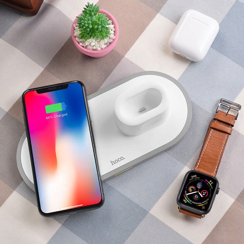 Беспроводное зарядное устройство Hoco CW21 для Apple iPhone/ Watch (1-4ser)/ Air Pods 3в1 Wireless Charger 10W Белый