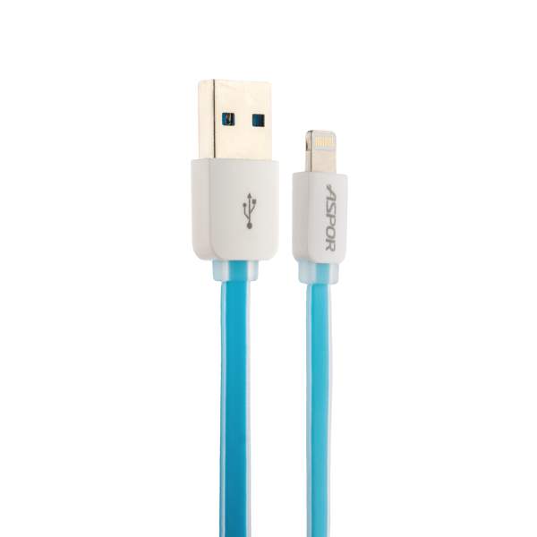 USB дата-кабель Aspor А108 8-pin Lightning (1.0m) плоский в силиконе 2.1A голубой