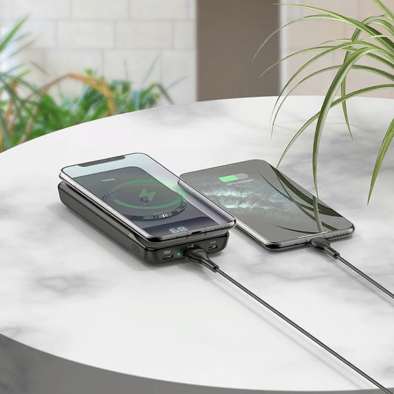 Аккумулятор внешний универсальный & беспроводное зарядное Hoco J76 10000 mAh Bobby magnetic fast charging power bank PD+QC 3.0 15W (USB: 5V/4.5A, 9V/2A) Черный