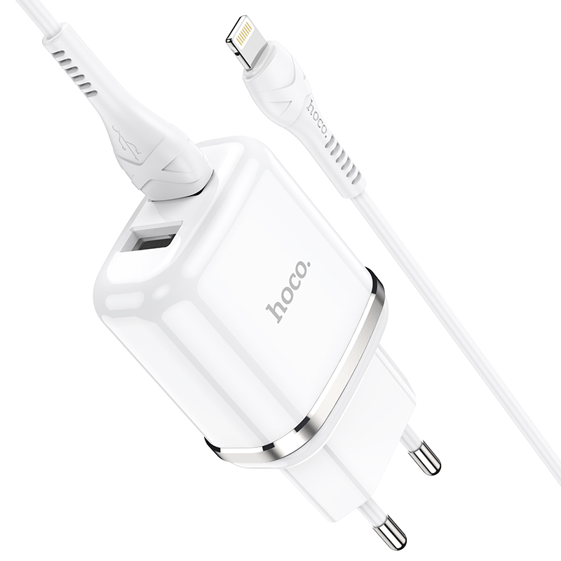 Адаптер питания Hoco N4 Aspiring dual port charger с кабелем Lightning (2USB: 5V max 2.4A) Белый