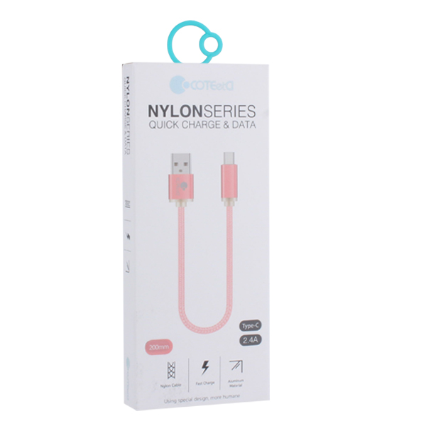 USB дата-кабель COTECi M20 NYLON series Type-C Cable CS2128-0.2M-MRG (0.2m) Розовое-золото