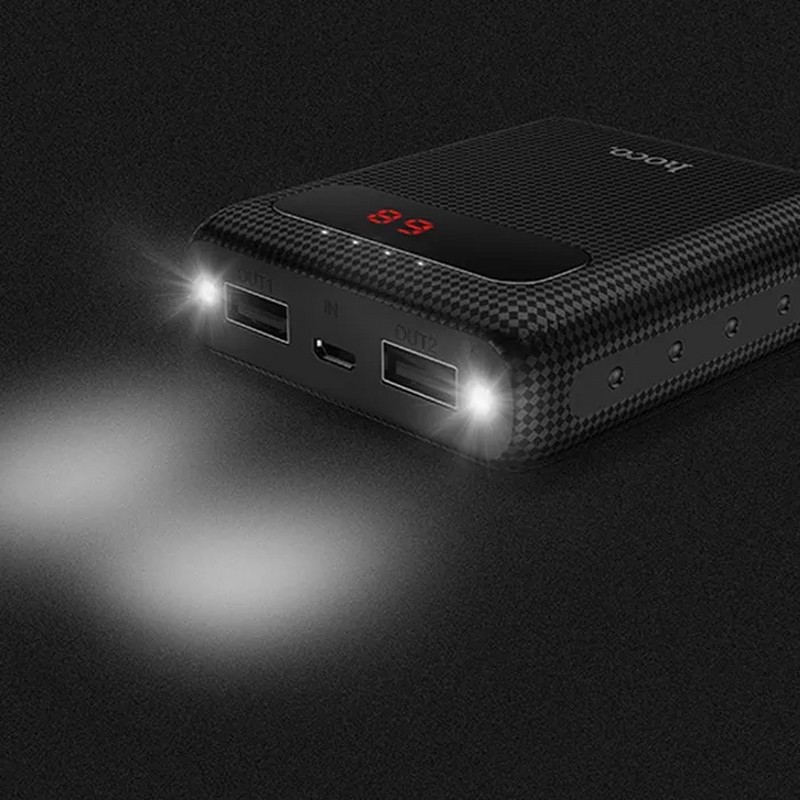 Аккумулятор внешний универсальный Hoco B20-10000 mAh Mige Power Bank (2USB: 5V-2.1A) Black Черный