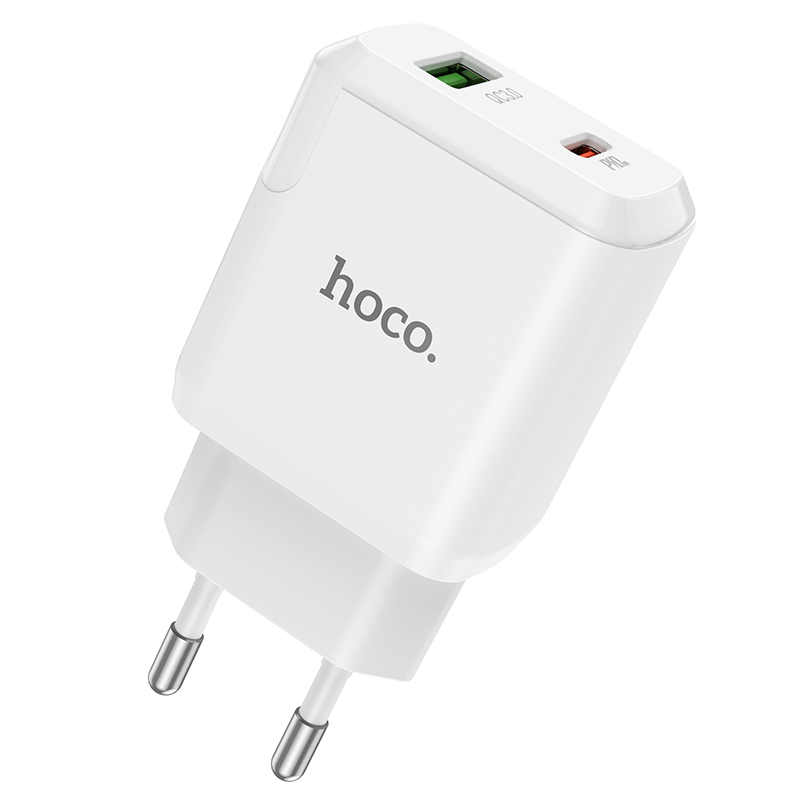 Адаптер питания Hoco N5 Favor dual port PD+QC 3.0 charger (USB: 5V max 3.0A/ 20Вт) Белый