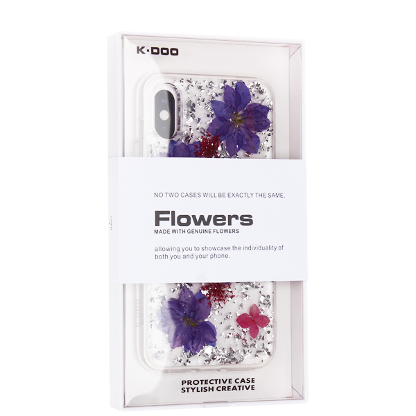 Чехол-накладка силиконовая KZDOO Flowers TPU+Dried Flowers+Lucite для Iphone XS Max (6.5") Сиреневая