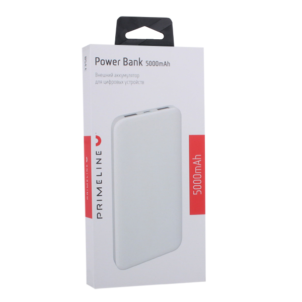 Аккумулятор внешний универсальный Prime Line (3358) - 5000 mAh power bank (2USB: 5V-2.1A) Белый