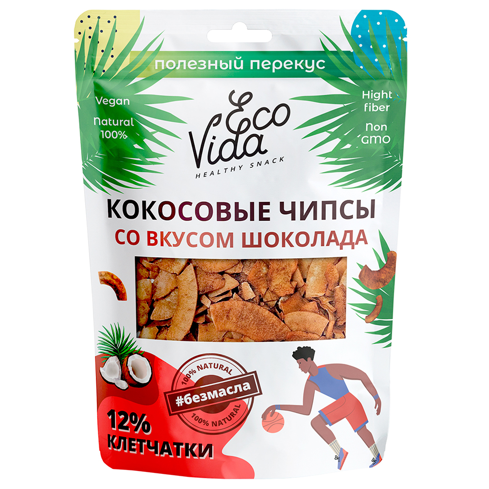 Кокосовые чипсы со вкусом шоколада EcoVida 75 г