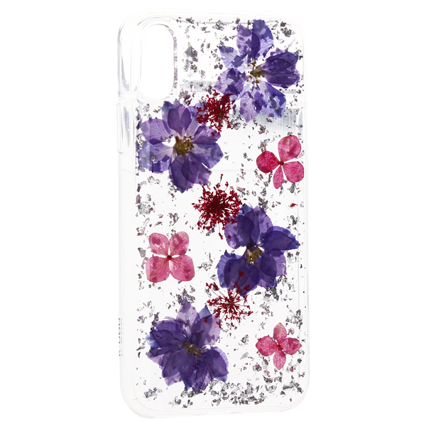 Чехол-накладка силиконовая KZDOO Flowers TPU+Dried Flowers+Lucite для Iphone XS Max (6.5") Сиреневая