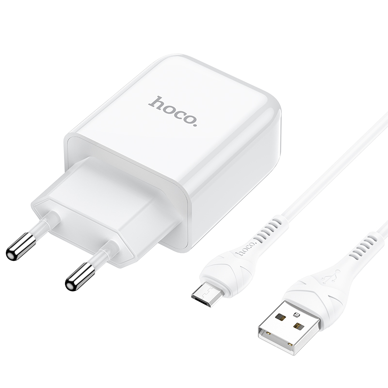 Адаптер питания Hoco N2 Vigour single port charger с кабелем MicroUSB (USB: 5V max 2.1A) Белый