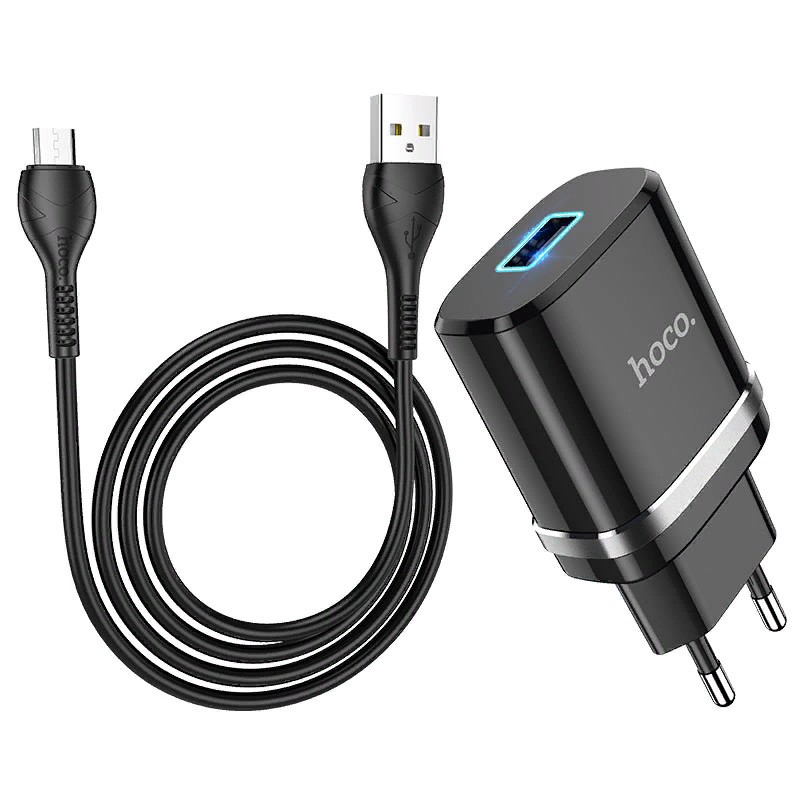 Адаптер питания Hoco N1 Ardent single port charger с кабелем MicroUSB (USB: 5V max 2.4A) Черный