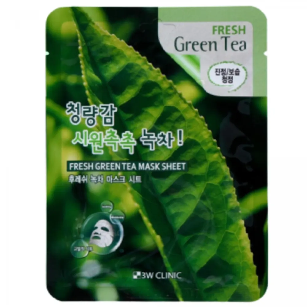 3W Clinic Маска тканевая с экстрактом зеленого чая - Fresh green tea mask sheet, 23мл