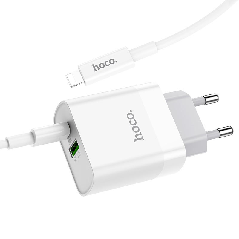 Адаптер питания Hoco C80A PD20W+QC3.0 charger с кабелем Type-C to Lightning (USB: 5V max 3.1A/ 20Вт) Белый