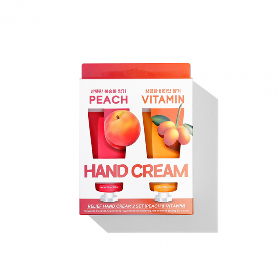 TENZERO RELIEF HAND CREAM 2 SET (Peach,Vitamin) Набор: Увлажняющий крем для рук с экстрактом персика, Увлажняющий крем для рук с экстрактом облепихи 2