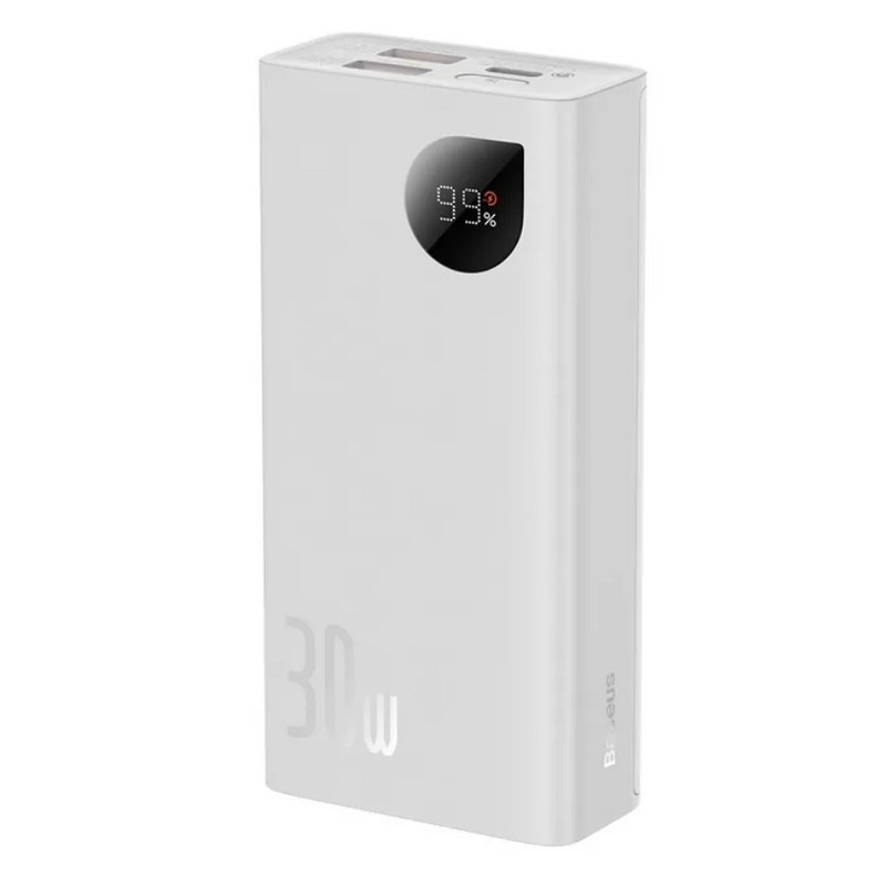 Аккумулятор внешний универсальный Baseus Adaman2 QC 30W Fast Charge (2USB:5V-3A & Type C: 5V-3A) (PPAD040002) 10000 mAh Белый