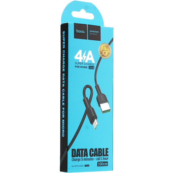 USB дата-кабель Hoco X33 Charging data cable for MicroUSB (1.0м) (4.0A) Черный