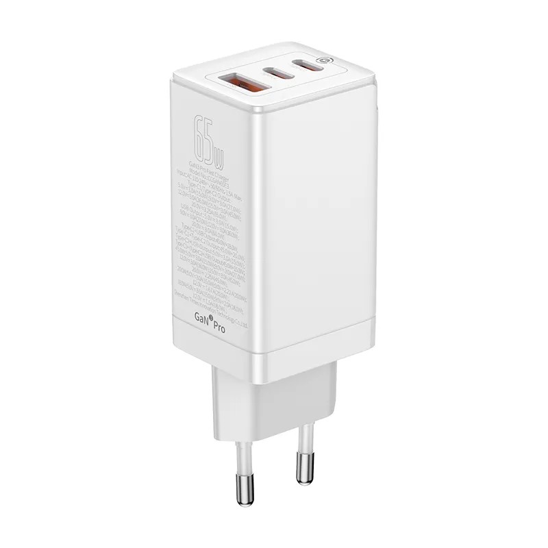 Адаптер питания Baseus Gan3 Pro 65W Quick Charger A+C EU с кабелем Type-C to Type-C 1m 100W (USB+2Type-C: 5V 3.0A) CCGP050102 Белый