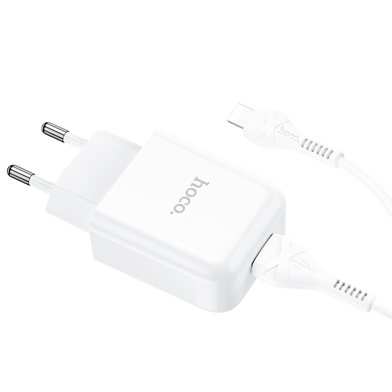 Адаптер питания Hoco N2 Vigour single port charger с кабелем Lightning (USB: 5V max 2.1A) Белый