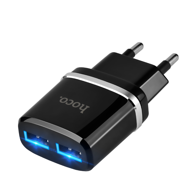 Адаптер питания Hoco C12 Smart dual USB charger Apple&Android (2USB: 5V max 2.4A) Черный