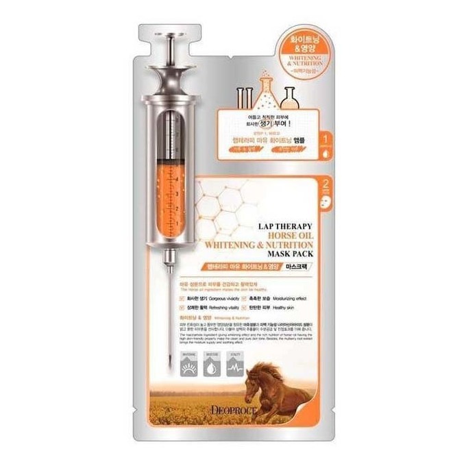 DEOPROCE LAP THERAPY AMPOULE MASKPACK HORSE OIL WHITENING & NUTRITION Питательная тканевая маска для лица с лошадиным жиром