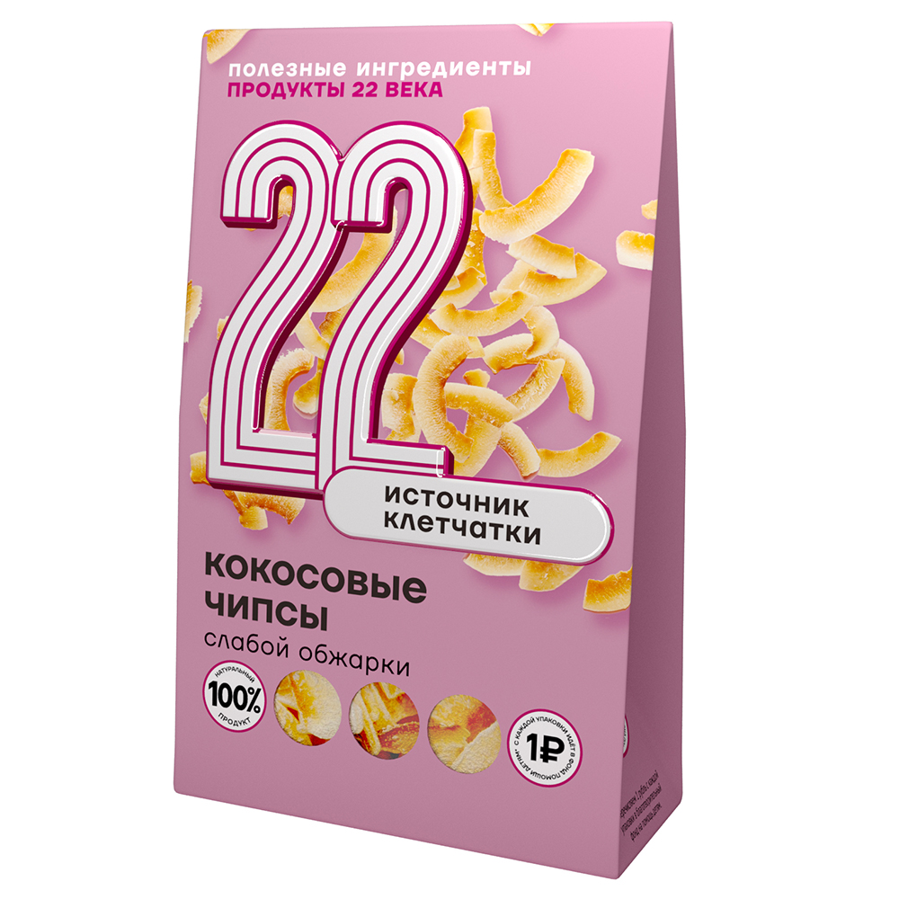 Чипсы кокосовые, слабая обжарка Продукты XXII века 75 г