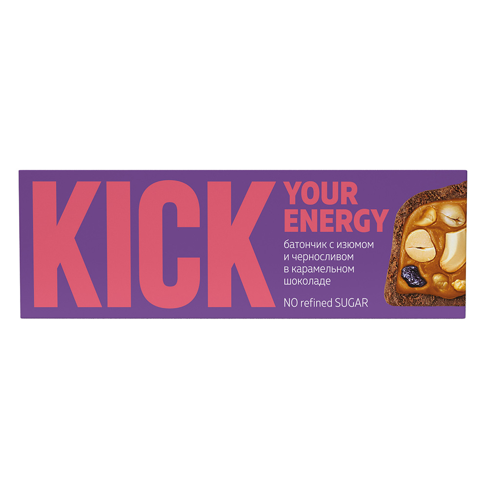 Батончик с изюмом и черносливом в карамельном шоколаде Kick your energy 45 г