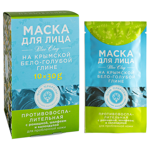 Маска "Противовоспалительная", на основе крымской бело-голубой глины, для проблемной кожи Мануфактура Дом природы 300 г