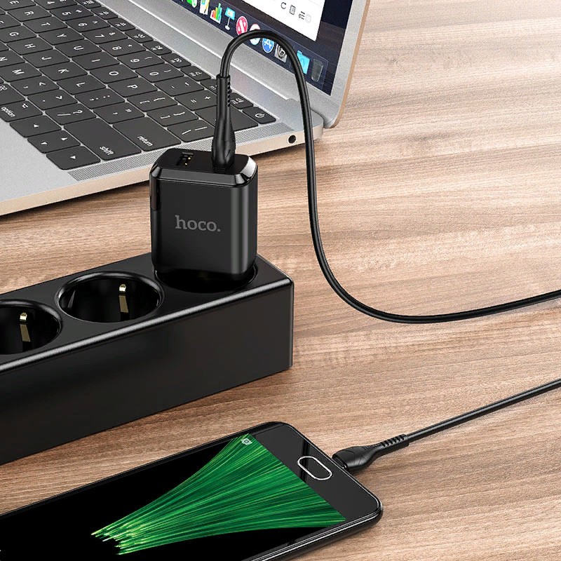 Адаптер питания Hoco N7 Speedy dual port charger с кабелем MicroUSB (2USB: 5V max 2.1A) Черный