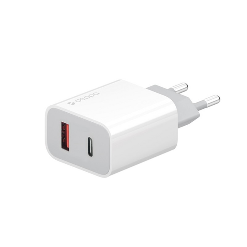 Адаптер питания Deppa USB Power Delivery+QC 3.0 30Вт D-11420 (Type-C+USB: 5В/ 3А, 9В/ 2А, 12В/ 1.5А) Белый