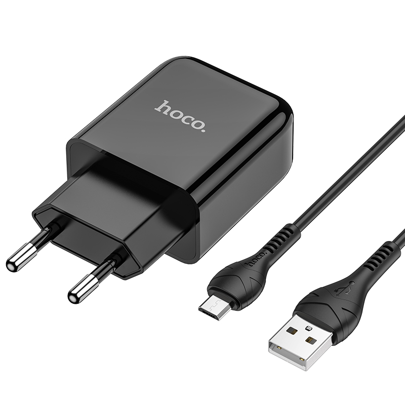 Адаптер питания Hoco N2 Vigour single port charger с кабелем MicroUSB (USB: 5V max 2.1A) Черный